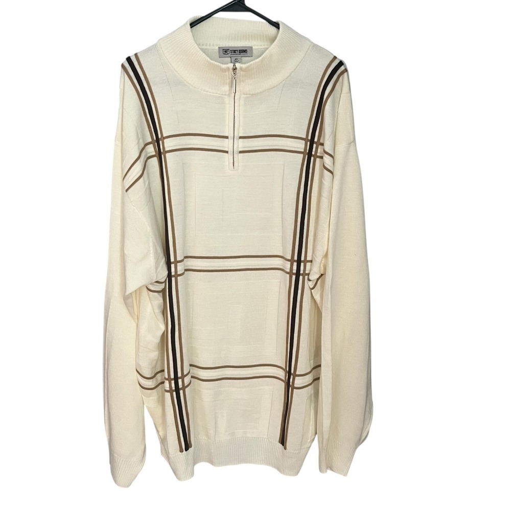 Stacy Adams Men's Mock Neck 1/4 Zip Sweater 4X Ivory‎